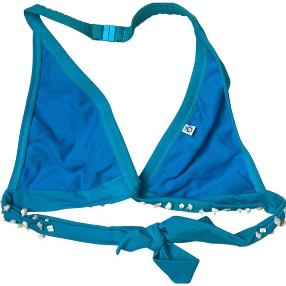 Blue Sequined Swim Top Size Medium Adjustable Strap - Picture 2 of 4